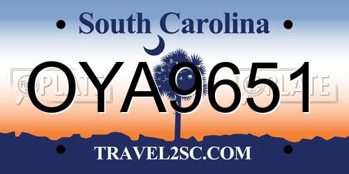 OYA9651 South Carolina License Plate