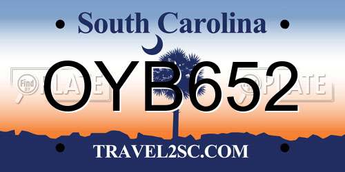 OYB652 South Carolina License Plate