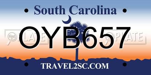 OYB657 South Carolina License Plate
