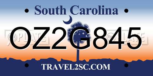 OZ2G845 South Carolina License Plate