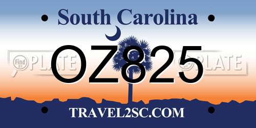 OZ825 South Carolina License Plate