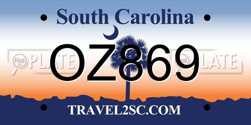 OZ869 South Carolina License Plate