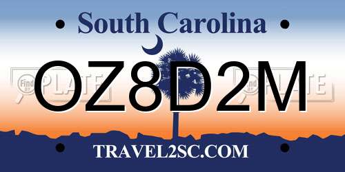 OZ8D2M South Carolina License Plate