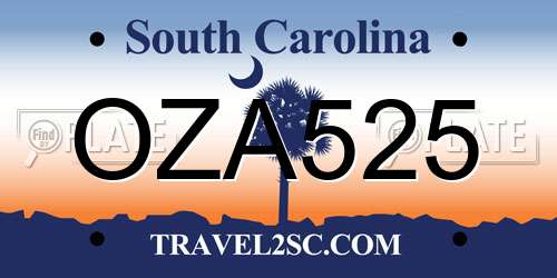 OZA525 South Carolina License Plate