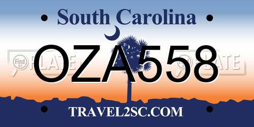 OZA558 South Carolina License Plate