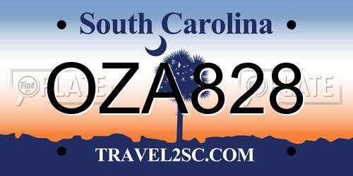 OZA828 South Carolina License Plate