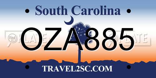 OZA885 South Carolina License Plate