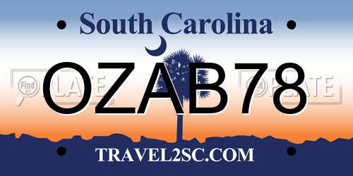 OZAB78 South Carolina License Plate