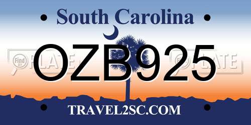 OZB925 South Carolina License Plate