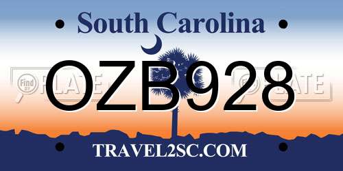 OZB928 South Carolina License Plate