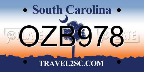 OZB978 South Carolina License Plate