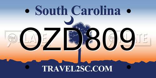 OZD809 South Carolina License Plate
