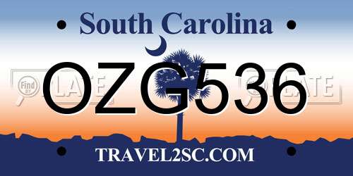 OZG536 South Carolina License Plate