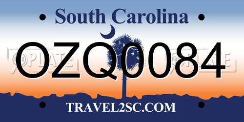 OZQ0084 South Carolina License Plate
