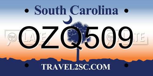 OZQ509 South Carolina License Plate