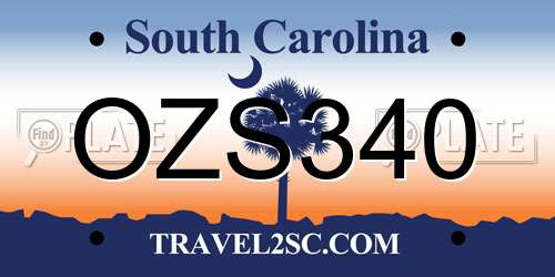 OZS340 South Carolina License Plate