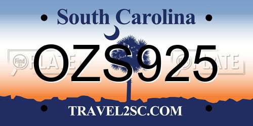 OZS925 South Carolina License Plate