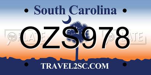 OZS978 South Carolina License Plate