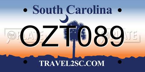 OZT089 South Carolina License Plate