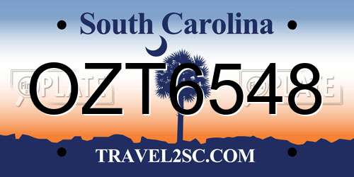 OZT6548 South Carolina License Plate