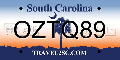 OZTQ89 South Carolina License Plate