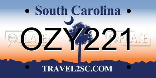 OZY221 South Carolina License Plate