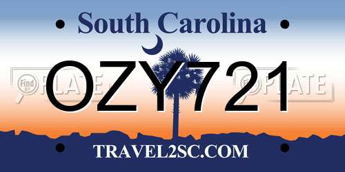OZY721 South Carolina License Plate