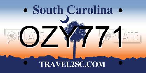 OZY771 South Carolina License Plate