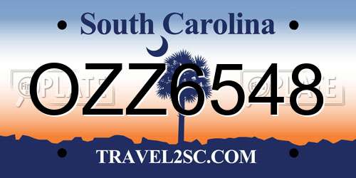 OZZ6548 South Carolina License Plate