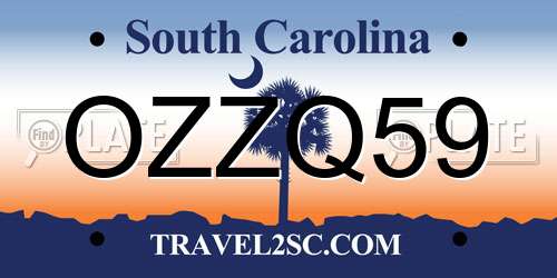 OZZQ59 South Carolina License Plate
