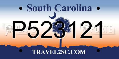 P523121 South Carolina License Plate