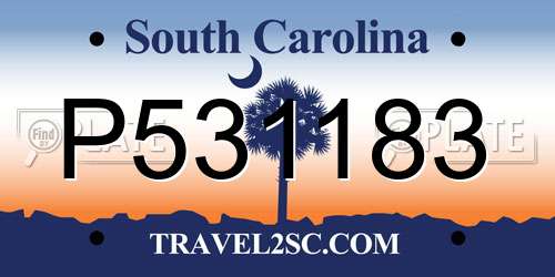 P531183 South Carolina License Plate