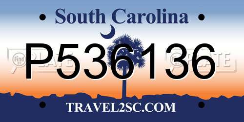 P536136 South Carolina License Plate
