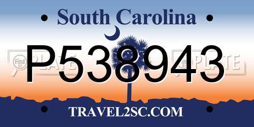P538943 South Carolina License Plate