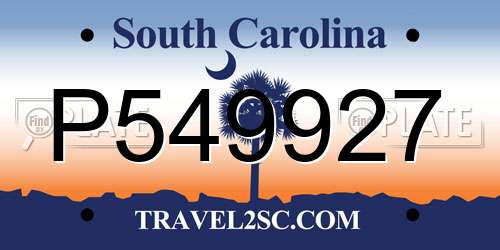 P549927 South Carolina License Plate