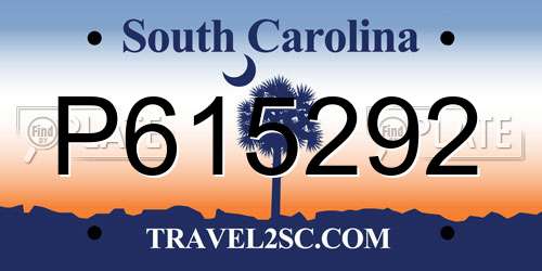 P615292 South Carolina License Plate