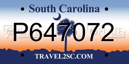 P647072 South Carolina License Plate
