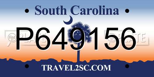 P649156 South Carolina License Plate