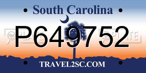 P649752 South Carolina License Plate