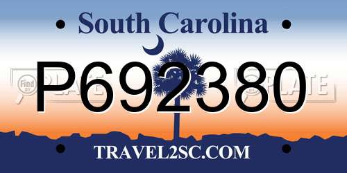 P692380 South Carolina License Plate