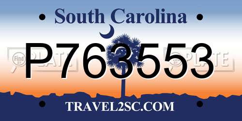 P763553 South Carolina License Plate