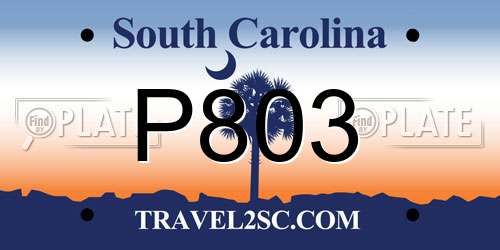 P803 South Carolina License Plate