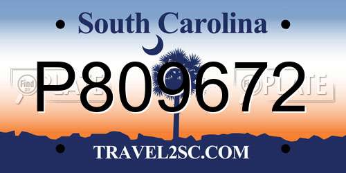 P809672 South Carolina License Plate