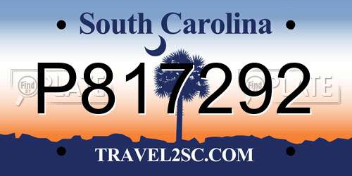 P817292 South Carolina License Plate