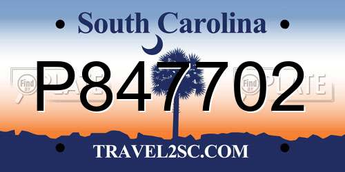 P847702 South Carolina License Plate