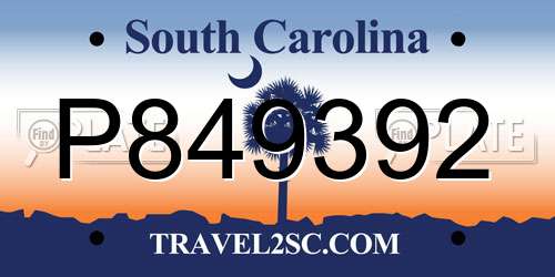 P849392 South Carolina License Plate