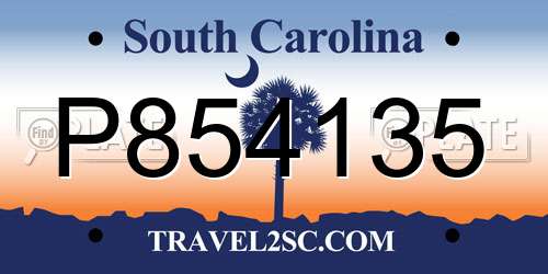 P854135 South Carolina License Plate