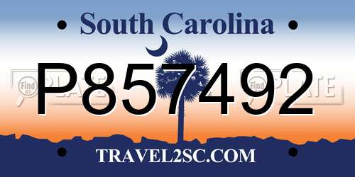 P857492 South Carolina License Plate