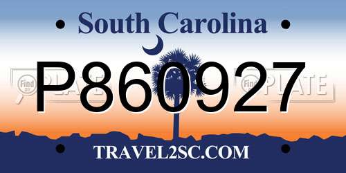 P860927 South Carolina License Plate