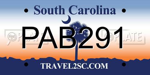 PAB291 South Carolina License Plate